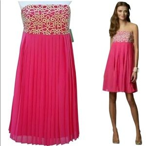Pink/Gold Strapless Pleated Cocktail Dress
